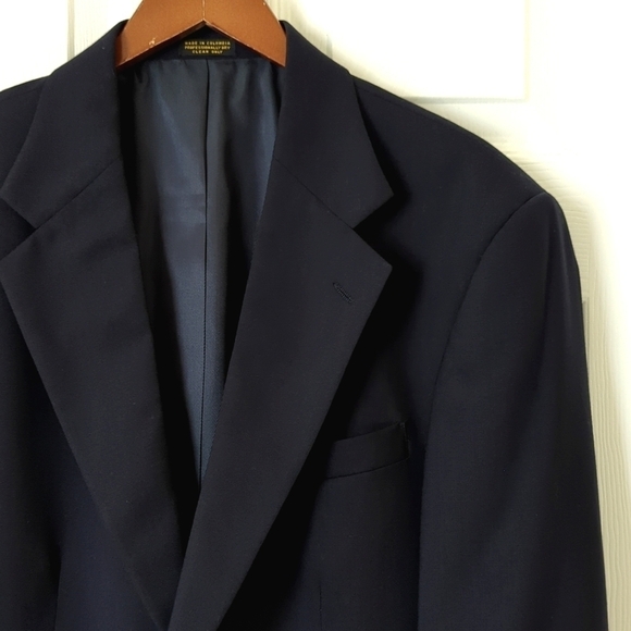 Oscar de la Renta Classic 100% Wool Preppy Blazer Jacket Dark Navy Blue 40L - Picture 3 of 14